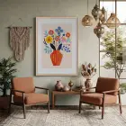 Canlı Vazo Çiçekleri Doğal Ahşap Çerçeveli Tablo Bohem Poster Dekoratif Obje Ev Aksesuarları