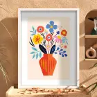 Canlı Vazo Çiçekleri Beyaz Ahşap Çerçeveli Tablo Bohem Duvar Dekoru Poster Obje Ev