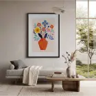 Canlı Vazo Çiçekleri Siyah Ahşap Çerçeveli Tablo Bohem Duvar Dekoru Poster Obje Ev