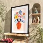 Canlı Vazo Çiçekleri Siyah Ahşap Çerçeveli Tablo Bohem Duvar Dekoru Poster Obje Ev