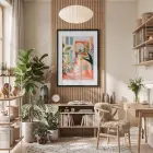 Saksılı Akdeniz Avlusu Siyah Ahşap Çerçeveli Tablo Modern Sanat İç Mekan Yatak Koridor