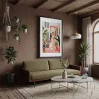 Saksılı Akdeniz Avlusu Siyah Ahşap Çerçeveli Tablo Modern Sanat İç Mekan Yatak Koridor