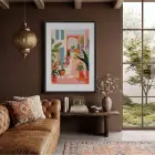 Saksılı Akdeniz Avlusu Siyah Ahşap Çerçeveli Tablo Modern Sanat İç Mekan Yatak Koridor