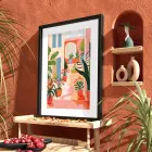 Saksılı Akdeniz Avlusu Siyah Ahşap Çerçeveli Tablo Modern Sanat İç Mekan Yatak Koridor