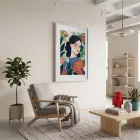 Tropik Çiçekli Kadın Portre Beyaz Ahşap Çerçeveli Tablo Bohem Duvar Dekoru Poster Obje