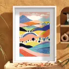 Canlı Kırsal Tepe Manzarası Beyaz Ahşap Çerçeveli Tablo Oturma Odası Duvar Dekoru Poster