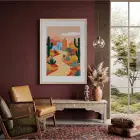 Kaktüslü Çöl Evi Doğal Ahşap Çerçeveli Tablo Salon Oturma Odası Duvar Dekoru Poster
