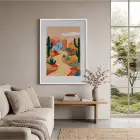 Kaktüslü Çöl Evi Beyaz Ahşap Çerçeveli Tablo Obje Ev Aksesuarları Modern Sanat İç