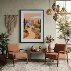 Kaktüslü Çöl Evi Siyah Ahşap Çerçeveli Tablo Poster Dekoratif Obje Ev Aksesuarları Modern