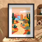 Kaktüslü Çöl Evi Siyah Ahşap Çerçeveli Tablo Poster Dekoratif Obje Ev Aksesuarları Modern