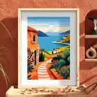 Rengarenk Deniz Kasabası Doğal Ahşap Çerçeveli Tablo Poster Dekoratif Obje Ev Aksesuarları Modern