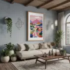 Pastel Dağ Yolu Doğal Ahşap Çerçeveli Tablo Sanat İç Mekan Yatak Koridor Ofis