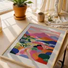 Pastel Dağ Yolu Doğal Ahşap Çerçeveli Tablo Sanat İç Mekan Yatak Koridor Ofis