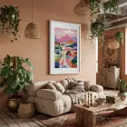 Pastel Dağ Yolu Beyaz Ahşap Çerçeveli Tablo Dekoru Poster Obje Ev Aksesuarları Modern