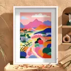 Pastel Dağ Yolu Beyaz Ahşap Çerçeveli Tablo Dekoru Poster Obje Ev Aksesuarları Modern