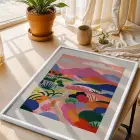 Pastel Dağ Yolu Beyaz Ahşap Çerçeveli Tablo Dekoru Poster Obje Ev Aksesuarları Modern