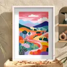 Canlı Renkli Tepe Yolu Beyaz Ahşap Çerçeveli Tablo Poster Dekoratif Obje Ev Aksesuarları