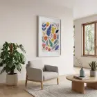 Neşeli Botanik Desenler Beyaz Ahşap Çerçeveli Tablo Bohem Dekorasyonu Poster Obje Ev Aksesuarları