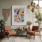 Neşeli Botanik Desenler Beyaz Ahşap Çerçeveli Tablo Bohem Dekorasyonu Poster Obje Ev Aksesuarları
