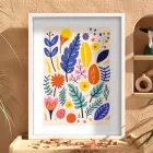 Neşeli Botanik Desenler Beyaz Ahşap Çerçeveli Tablo Bohem Dekorasyonu Poster Obje Ev Aksesuarları