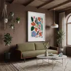 Canlı Soyut Çiçek Bahçesi Beyaz Ahşap Çerçeveli Tablo Bohem Modern Sanat İç Mekan