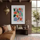 Canlı Soyut Çiçek Bahçesi Beyaz Ahşap Çerçeveli Tablo Bohem Modern Sanat İç Mekan