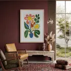 Pastel Soyut Çiçek Demeti Doğal Ahşap Çerçeveli Tablo Bohem Dekoratif Obje Ev Aksesuarları
