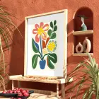 Pastel Soyut Çiçek Demeti Doğal Ahşap Çerçeveli Tablo Bohem Dekoratif Obje Ev Aksesuarları