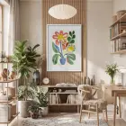 Pastel Soyut Çiçek Demeti Beyaz Ahşap Çerçeveli Tablo Bohem Dekorasyonu Poster Obje Ev