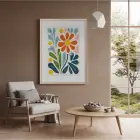 Canlı Soyut Çiçek Doğal Ahşap Çerçeveli Tablo Bohem Görünümlü Salon Oturma Odası Duvar