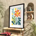 Canlı Soyut Çiçek Siyah Ahşap Çerçeveli Tablo Bohem Duvar Dekoru Poster Obje Ev