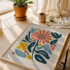 Mercan Mavi Organik Sanat Doğal Ahşap Çerçeveli Tablo Dekoratif Obje Ev Aksesuarları Modern