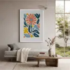 Mercan Mavi Organik Sanat Beyaz Ahşap Çerçeveli Tablo Koridor Ofis Kanvas Görünümlü Salon