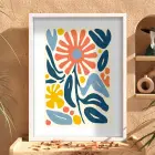 Mercan Mavi Organik Sanat Beyaz Ahşap Çerçeveli Tablo Koridor Ofis Kanvas Görünümlü Salon