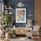 Mercan Mavi Organik Sanat Siyah Ahşap Çerçeveli Tablo Dekoratif Obje Ev Aksesuarları Modern
