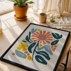 Mercan Mavi Organik Sanat Siyah Ahşap Çerçeveli Tablo Dekoratif Obje Ev Aksesuarları Modern