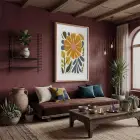 Güneş Çiçeği Soyut Sanat Doğal Ahşap Çerçeveli Tablo Modern İç Mekan Yatak Koridor
