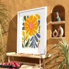 Güneş Çiçeği Soyut Sanat Beyaz Ahşap Çerçeveli Tablo Ofis Kanvas Görünümlü Salon Oturma