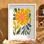 Güneş Çiçeği Soyut Sanat Beyaz Ahşap Çerçeveli Tablo Ofis Kanvas Görünümlü Salon Oturma