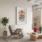 Modern Vazo Çiçekleri Beyaz Ahşap Çerçeveli Tablo Bohem Dekoratif Obje Ev Aksesuarları Sanat