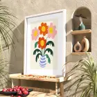 Modern Vazo Çiçekleri Beyaz Ahşap Çerçeveli Tablo Bohem Dekoratif Obje Ev Aksesuarları Sanat