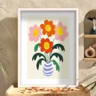 Modern Vazo Çiçekleri Beyaz Ahşap Çerçeveli Tablo Bohem Dekoratif Obje Ev Aksesuarları Sanat