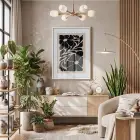 Minimalist Botanik Silüet Beyaz Ahşap Çerçeveli Tablo Bohem Ofis Kanvas Görünümlü Salon Oturma