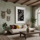 Minimalist Botanik Silüet Beyaz Ahşap Çerçeveli Tablo Bohem Ofis Kanvas Görünümlü Salon Oturma