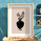 Minimalist Vazo Çiçekler Doğal Ahşap Çerçeveli Tablo Bohem Dekorasyonu Poster Obje Ev Aksesuarları