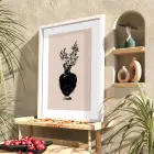 Minimalist Vazo Çiçekler Beyaz Ahşap Çerçeveli Tablo Bohem Modern Sanat İç Mekan Yatak