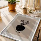 Minimalist Vazo Çiçekler Beyaz Ahşap Çerçeveli Tablo Bohem Modern Sanat İç Mekan Yatak