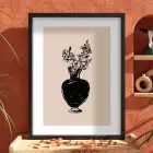 Minimalist Vazo Çiçekler Siyah Ahşap Çerçeveli Tablo Bohem Oturma Odası Duvar Dekoru Poster