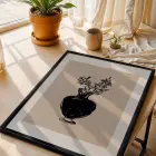 Minimalist Vazo Çiçekler Siyah Ahşap Çerçeveli Tablo Bohem Oturma Odası Duvar Dekoru Poster