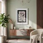 Soyut Monstera Yaprak Sanatı Beyaz Ahşap Çerçeveli Tablo Ofis Kanvas Görünümlü Salon Oturma